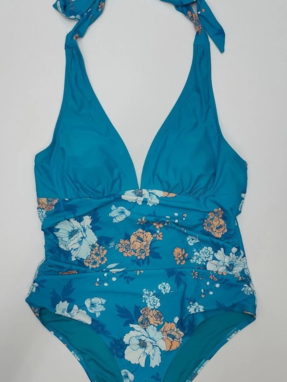 Cupshe Women's Aqua Floral One Piece Swimsuit XL